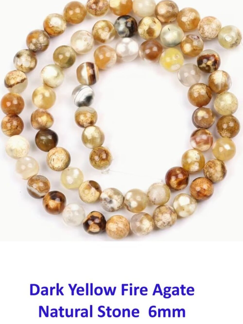 Dark Yellow Fire Agate Beads 15" Strand 6mm